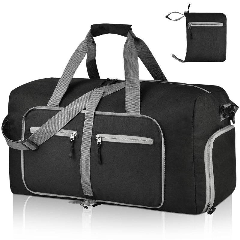 Dimayar 40L Travel Duffle Bag for Men Women - Foldable Duffel Bag with Shoes Compartment - Overnight Bags Waterproof & Tear Resistant(Black) - Image 1